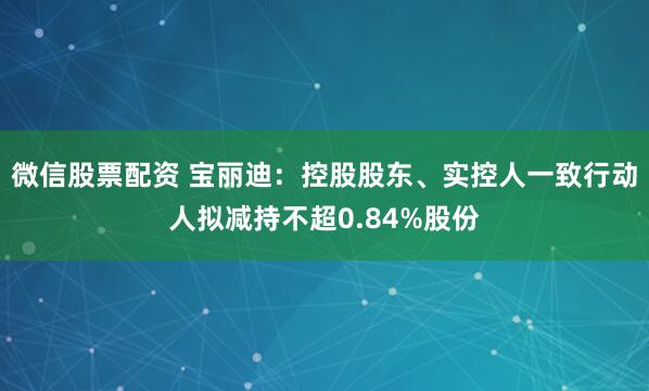 微信股票配资 宝丽迪：控股股东、实控人一致行动人拟减持不超0.84%股份
